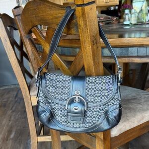 Classic Black Coach Signature-Pattern Shoulder Bag